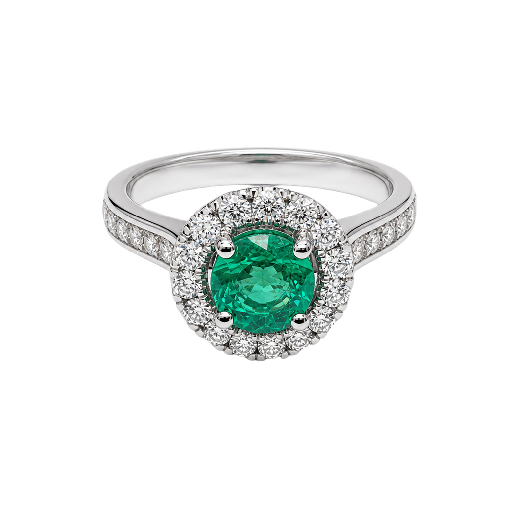 14K White Gold Emerald and Diamond Engagement Ring