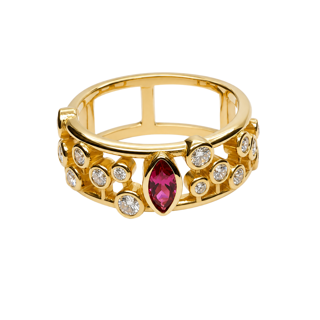 14K Yellow Gold Diamond Ruby Ring