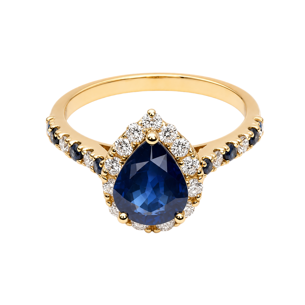 14KY Yellow Gold Lab Diamond and Sapphire Ring