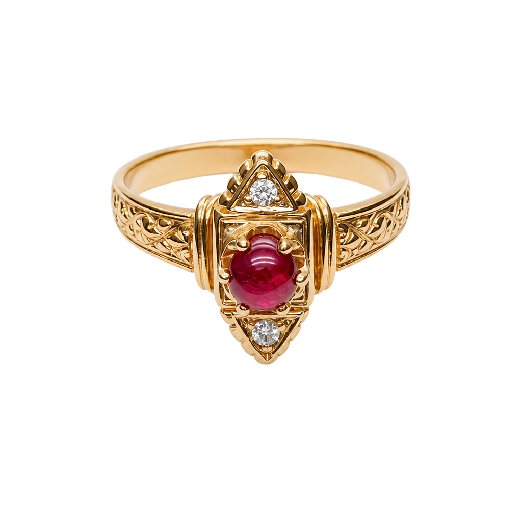 18K Yellow Gold Ruby Diamond Ring
