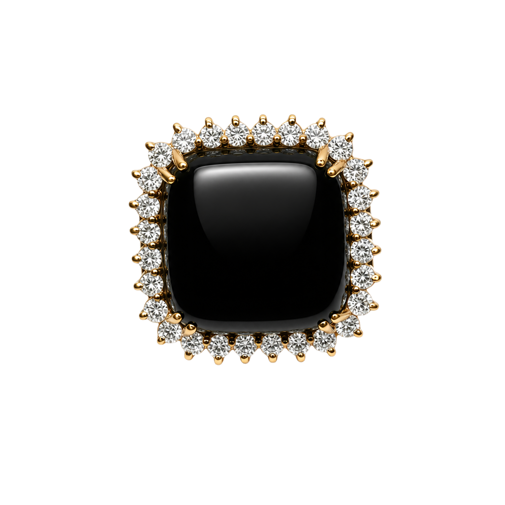 14KY Yellow Gold Diamond Onyx Ring