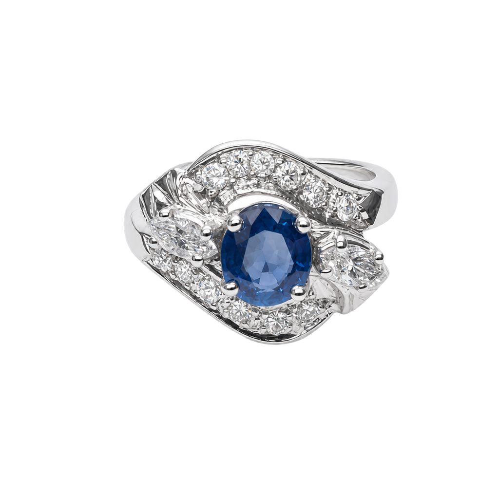 14K White Gold Diamond Sapphire Ring