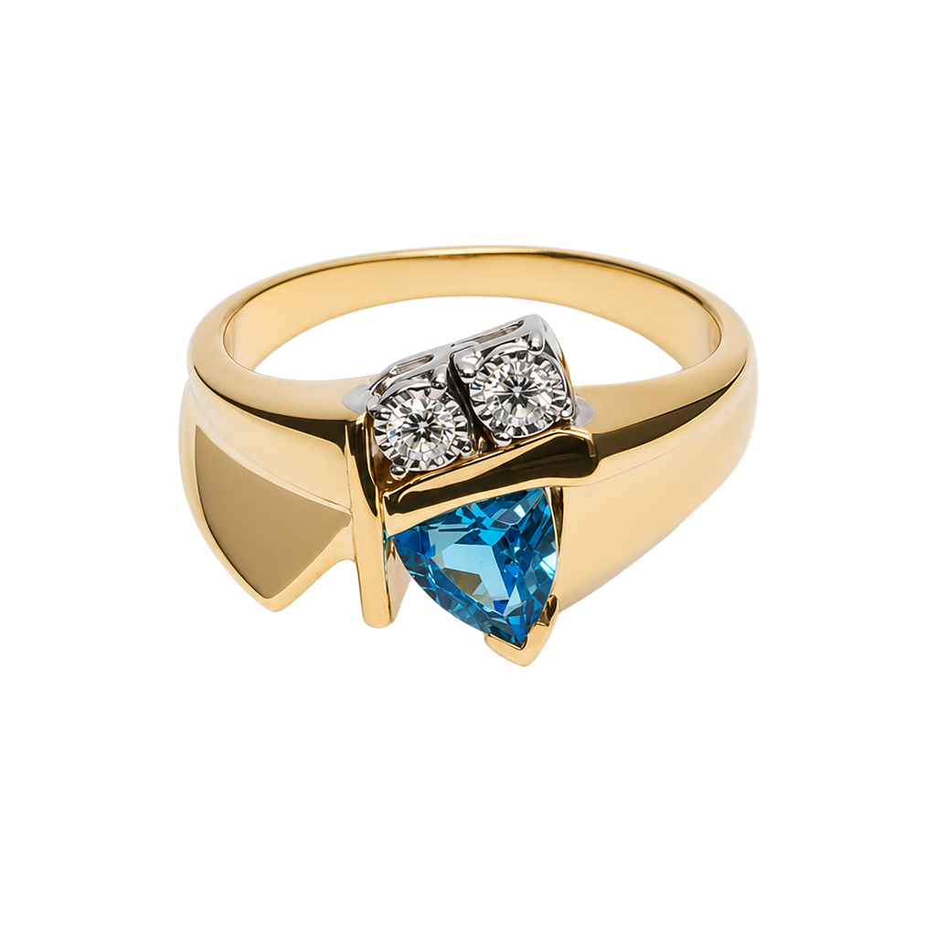 14K Yellow Gold Diamond Blue Topaz Ring