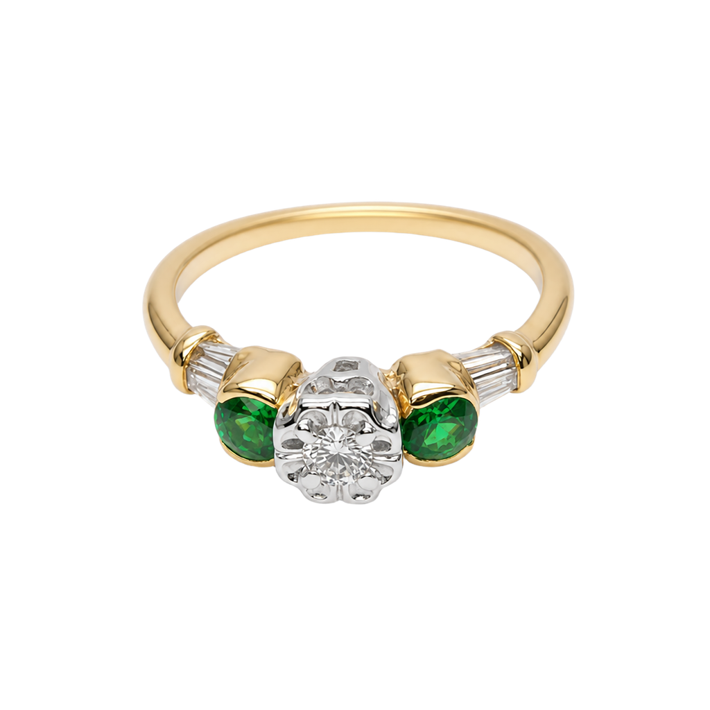 14KY Yellow Gold Diamond Emerald Ring