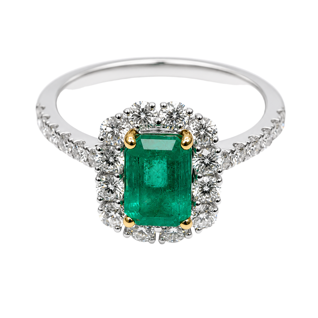 18K White Gold Diamond Emerald Ring