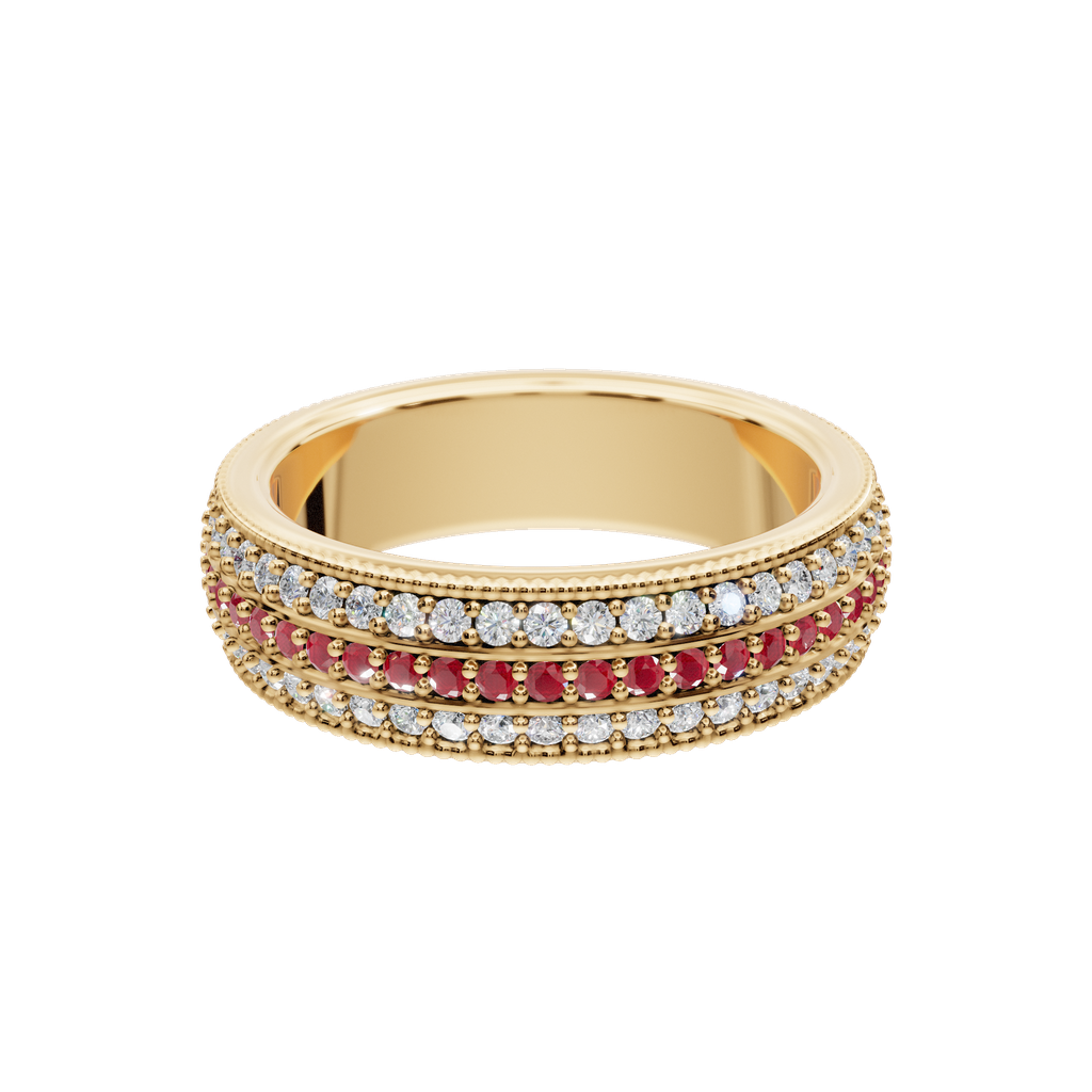 14K Yellow Gold Diamond and Ruby Band