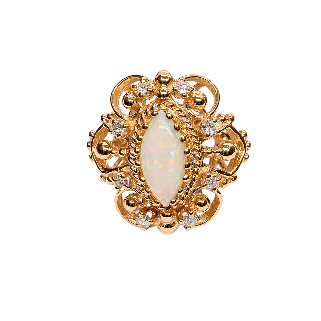 14KY Yellow Gold Opal Diamond Ring