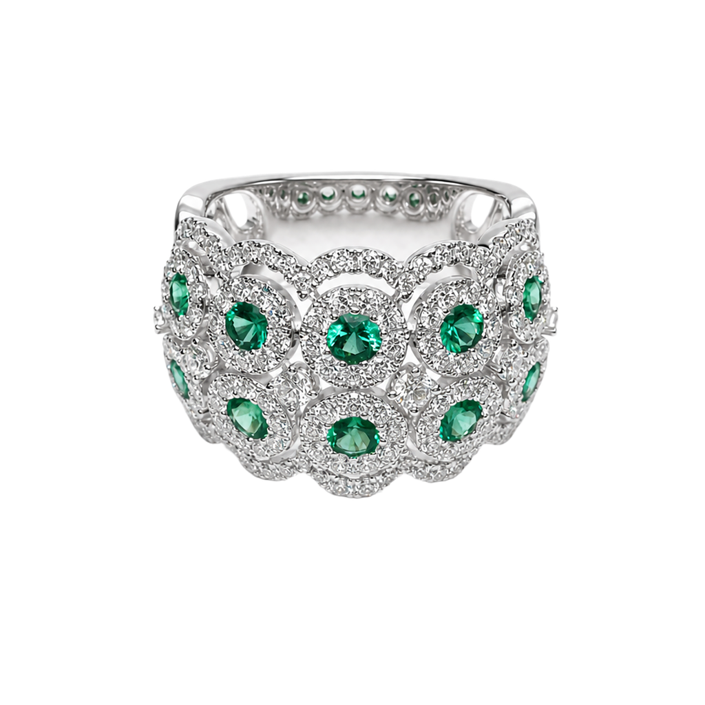 18K White Gold Diamond Emerald Ring