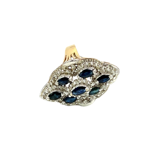 [713833200003] 14K Two-Tone Gold Diamond and Sapphire Cocktail Ring