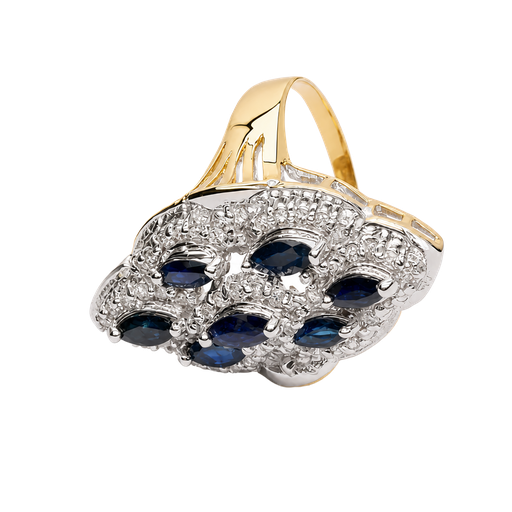[713833200003] 14K Two-Tone Gold Diamond and Sapphire Cocktail Ring