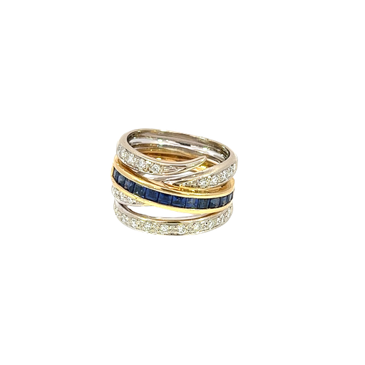 [873846000004] 14K Two-Tone Gold Diamond and Sapphire Cocktail Ring
