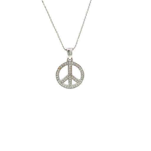 [668476800002] 14K White Gold Diamond Peace Pendant