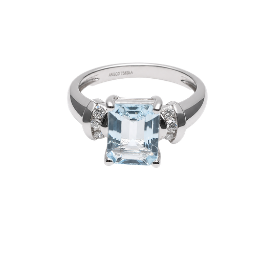 [830563200004] 14K White Gold Aquamarine and Diamond Fashion Ring