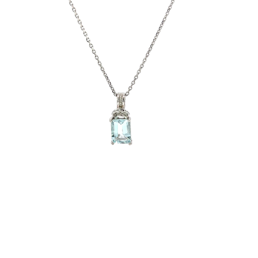 [867970800030] 14K White Gold Aquamarine and Diamond Pendant