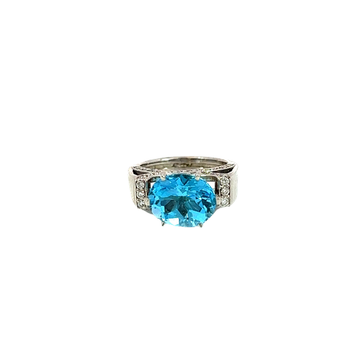 [904513528633] 14K White Gold Diamond and Topaz Fashion Ring