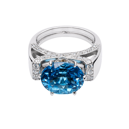 [904513528633] 14K White Gold Diamond and Topaz Fashion Ring