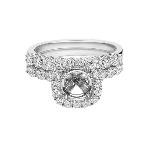 [722214000002] 14K White Gold Diamond Engagement Ring and Diamond Band Set