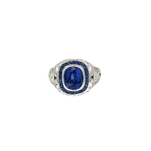 [837817200006] 14K White Gold Diamond and Sapphire Cocktail Ring