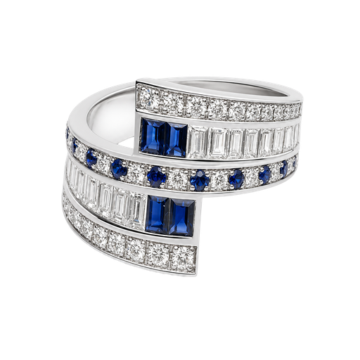 [862617600001] 14K White Gold Diamond and Sapphire Fashion Ring