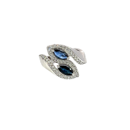 [639360000003] 14K White Gold Diamond and Sapphire Fashion Ring