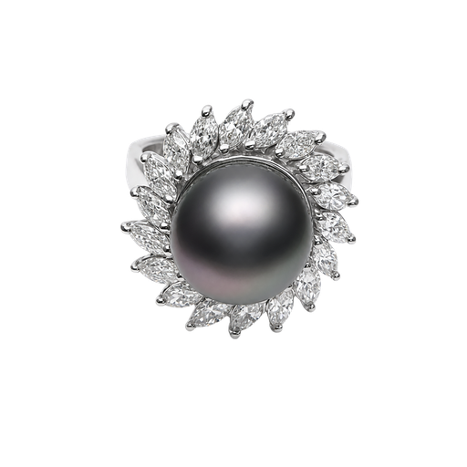 [865036800005] 14K White Gold Diamond and Pearl Cocktail Ring