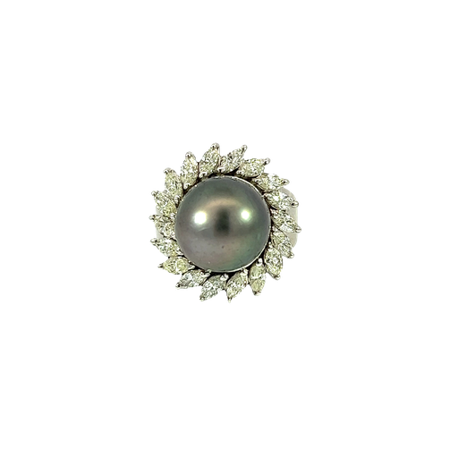 [865036800005] 14K White Gold Diamond and Pearl Cocktail Ring