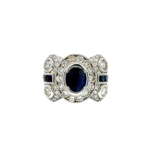 [904328306208] 14K White Gold Diamond and Sapphire Cocktail Ring