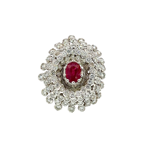 [837212400001] 14K White Gold Diamond and Ruby Cocktail Ring