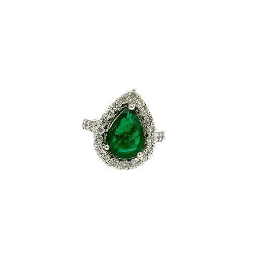 [886806000007] 14K White Gold Diamond and Emerald Cocktail Ring