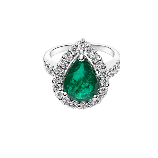 [886806000007] 14K White Gold Diamond and Emerald Cocktail Ring