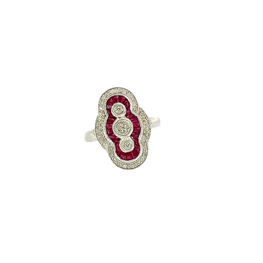 [889660800012] 14K White Gold Diamond and Ruby Cocktail Ring