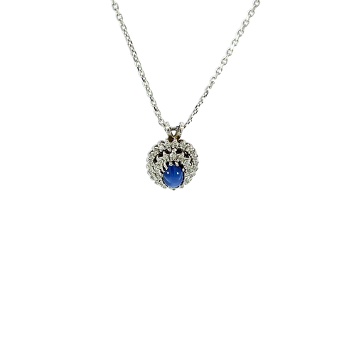 [822092400004] 14K White Gold Blue Star Sapphire Diamond Pendant