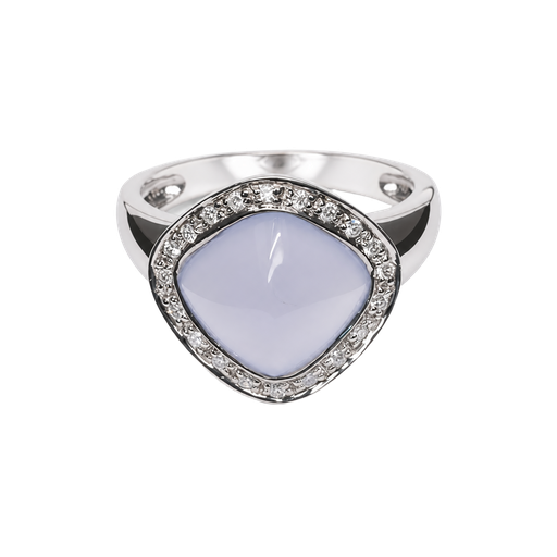 [639360000183] 14K White Gold Chalcedony and Diamond Fashion Ring