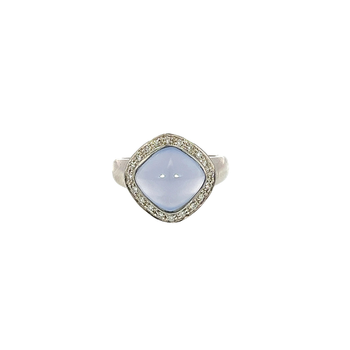 [639360000183] 14K White Gold Chalcedony and Diamond Fashion Ring