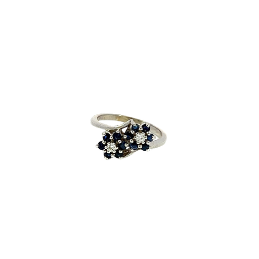 [767664000007] 14K White Gold Diamond and Sapphire Fashion Ring