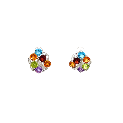 [867970800021] 14K White Gold Multi-Color Stone Earrings