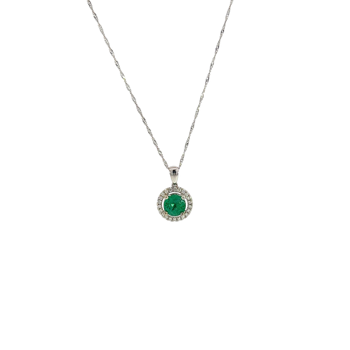 [861062400004] 14K White Gold Diamond and Emerald Pendant