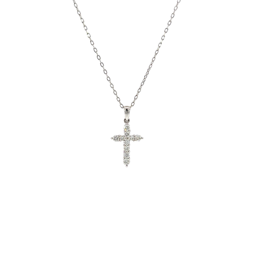 [845334000001] 14K White Gold Diamond Cross Pendant