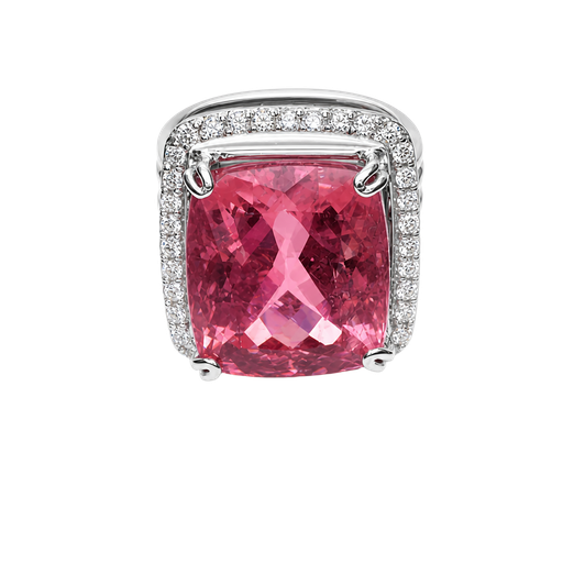 [840841200002] 14K White Gold Diamond and Rubellite Cocktail Ring