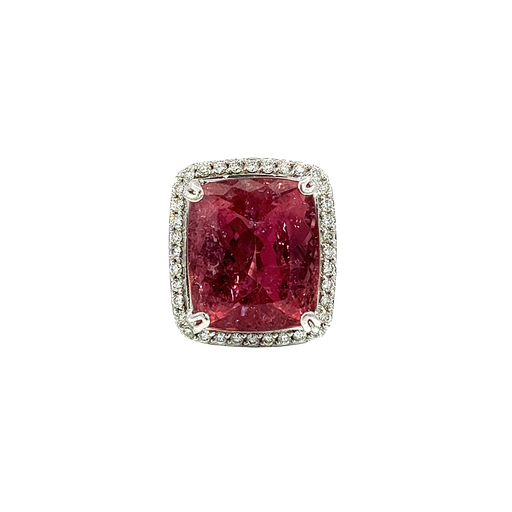 [840841200002] 14K White Gold Diamond and Rubellite Cocktail Ring