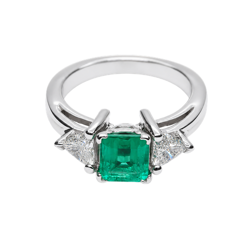 [890784000001] 14K White Gold Diamond and Emerald Fashion Ring