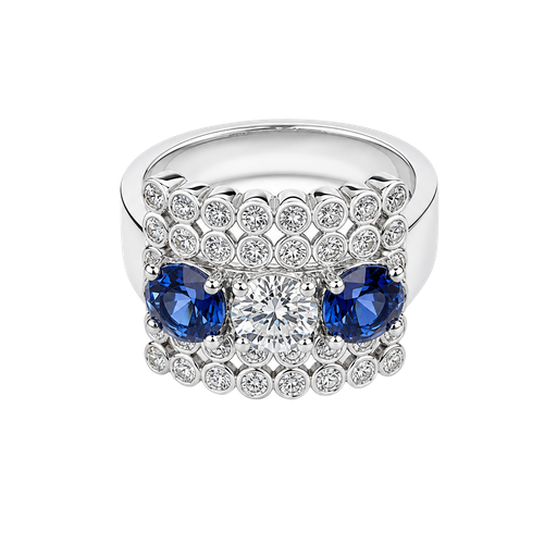 [825033600002] 14K White Gold Diamond and Sapphire Cocktail Ring