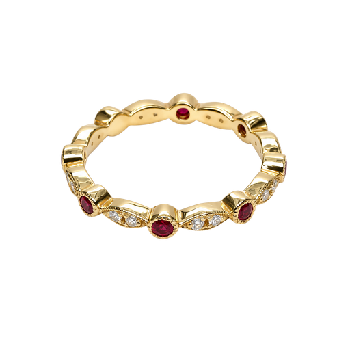 [799718400001] 14K Yellow Gold Diamond and Ruby Stackable Ring