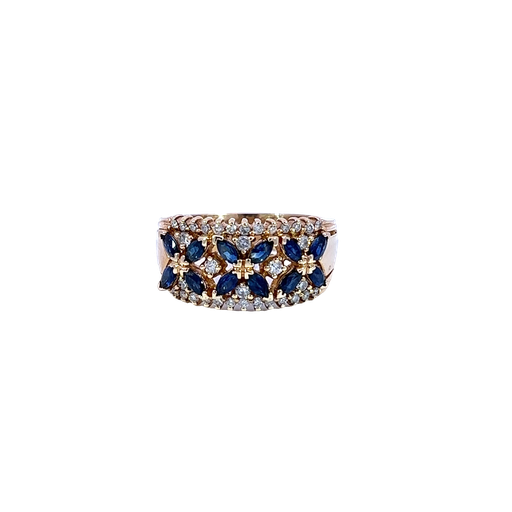[830563200020] 14K Yellow Gold Diamond and Sapphire Cocktail Ring