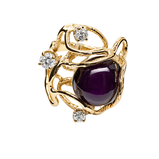 [904328287738] 14K Yellow Gold Diamond and Ruby Cocktail Ring