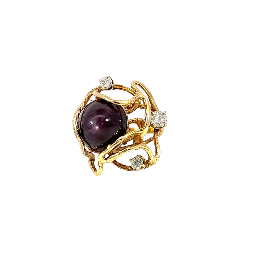 [904328287738] 14K Yellow Gold Diamond and Ruby Cocktail Ring