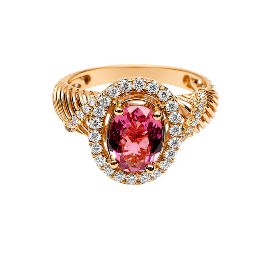 [873846000003] 14K Yellow Gold Pink Sapphire and Diamond Ring