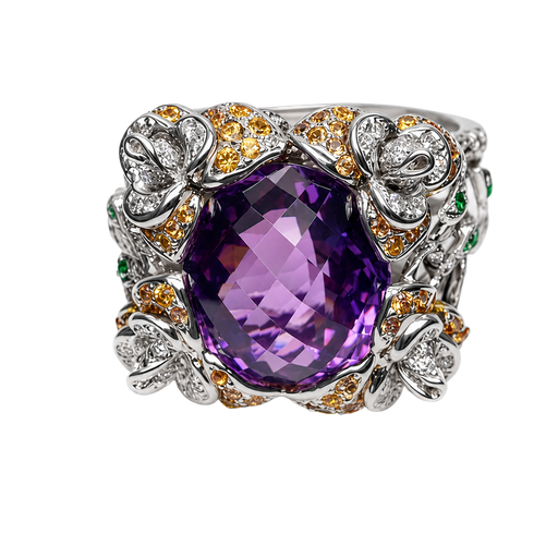 [834451200004] 18K Two-Tone Gold Amethyst and Diamond Cocktail Ring