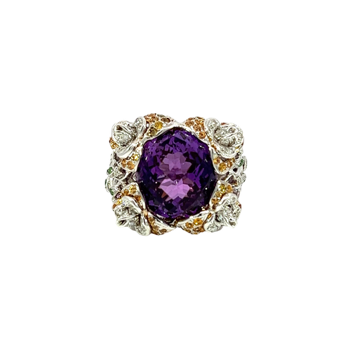 [834451200004] 18K Two-Tone Gold Amethyst and Diamond Cocktail Ring