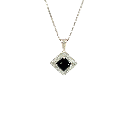 [886114800008] 14K White Gold Diamond and Onyx Pendant Necklaces